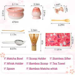 Matcha Whisk & Bowl Set, 8-Piece Ceramic Kit for Traditional Japanese Tea