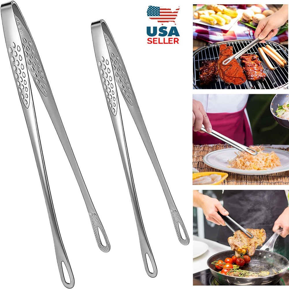 2× 11 Inches Kitchen Tongs Korean BBQ Tweezers for Cooking Stainless Steel USA