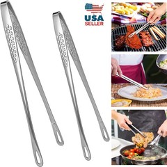2× 11 Inches Kitchen Tongs Korean BBQ Tweezers for Cooking Stainless Steel USA
