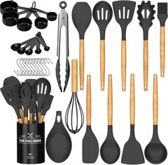 Umite Chef Kitchen Cooking Utensils Set, 33 pcs Non-Stick Silicone xl, Black