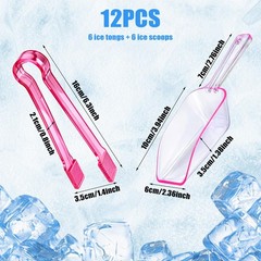12 PCS Plastic Ice Tongs Scoops Mini Kitchen Utility Buffet Cocktail Pink