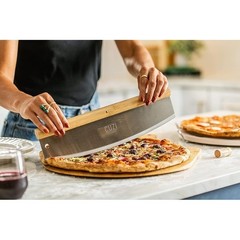 XXL Pizza Stone W/ Bamboo Peel Ergonomic Cutter Perfect Homemade Pizzas New