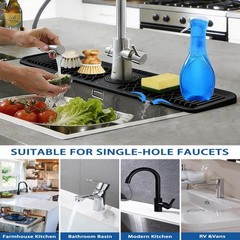 24 Inch Silicone Faucet Mat for Kitchen Sink, 7° Slope Fast Self-Draining Sin…