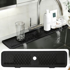 24 Inch Silicone Faucet Mat for Kitchen Sink, 7° Slope Fast Self-Draining Sin…