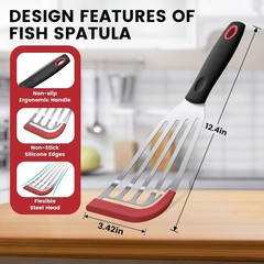 Silicone Fish Spatula, Heat Resistant Silicone Edge for Nonstick Cookware, Fish
