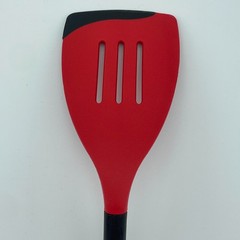 LE CREUSET Slotted Turner Spatula Red Black Silicone Kitchen Utensil 13.5in