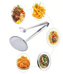 Stainless Steel Oil Filter Spoon with Mesh Wok Clamp for Cooking & Frying