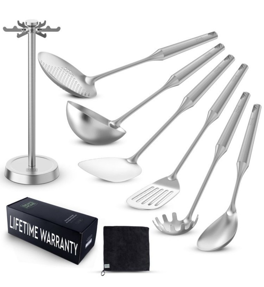BEN’SHOME 6-Piece Stainless Steel Kitchen Utensil Set with Rotating Holder St…