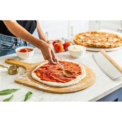 XXL Pizza Stone W/ Bamboo Peel Ergonomic Cutter Perfect Homemade Pizzas New