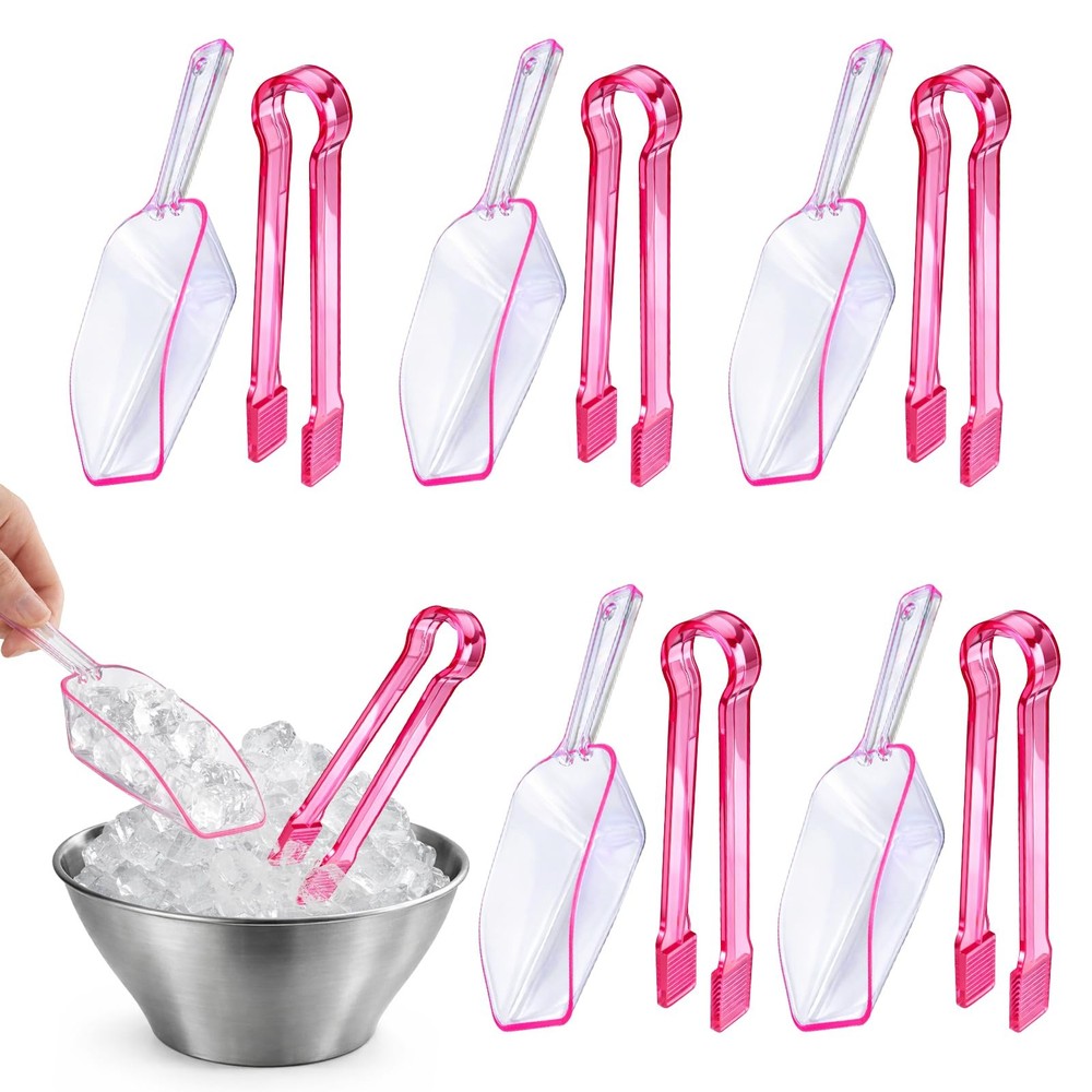12 PCS Plastic Ice Tongs Scoops Mini Kitchen Utility Buffet Cocktail Pink