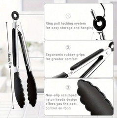 1pc 7-Inch Small Kitchen Tongs – Heat Resistant Nylon Tips – NEW