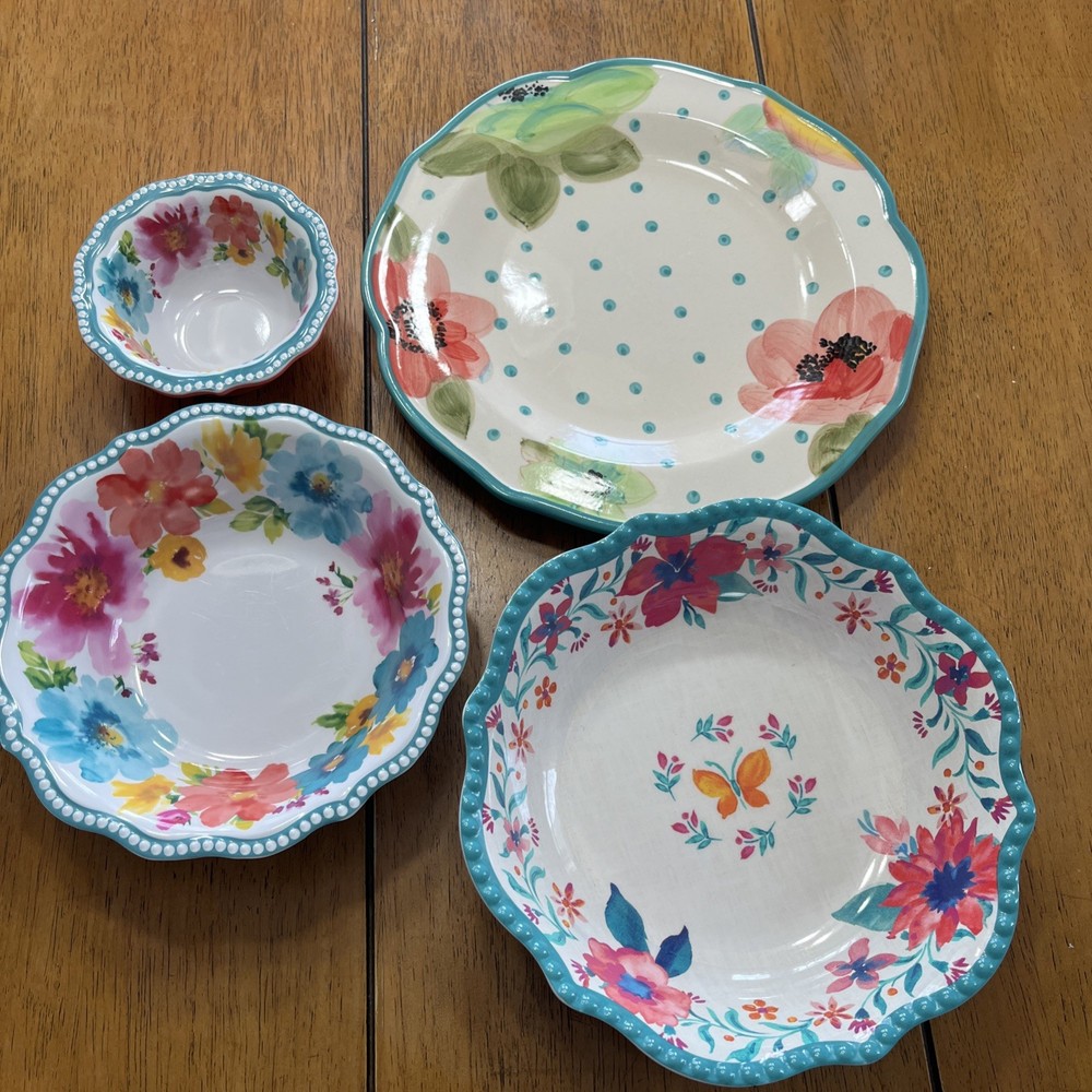 Pioneer Woman mixed set China Dinner Plate 3 Melamine Bowls Cottage Core Floral