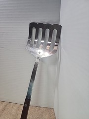 Unbranded Stainless Slotted Spatula Strainer Wood 12″ Scalloped Curved Japan