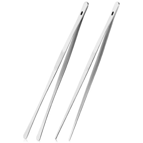 2 Pcs Kitchen Tweezer 12″ Straight & Round Tip Set Long Food Tongs Chef DIY Tool