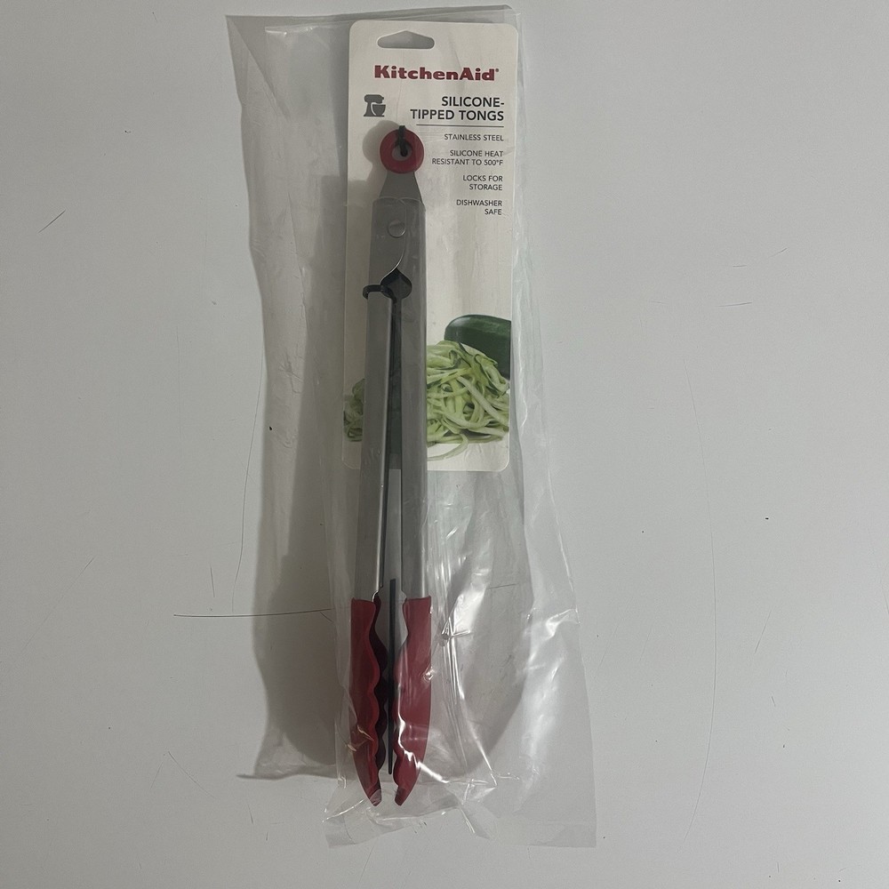 KitchenAid Silicone Tipped Locking Tongs Stainless Steel Heat Resistant Red New