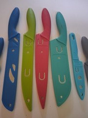 Lot Of Kitchen Kinfes 8 With Plastic Sheaths Used Made In China