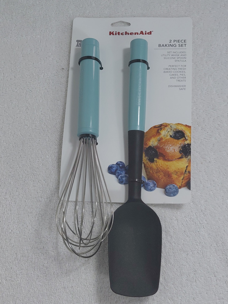 KitchenAid 2‑Piece Baking Set Aqua Utility Whisk & Silicone Spoon Spatula