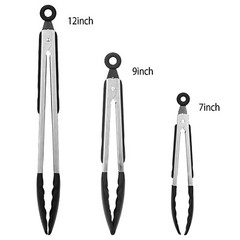 3 Pack Stainless Steel Food Cooking Tongs Locking Kitchen Set For BBQ & Grilling