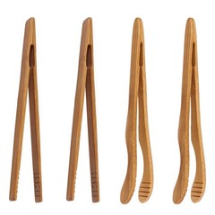 4 pack Bamboo Toaster Tongs – 7” Reusable Wood Cooking Tongs -Ideal