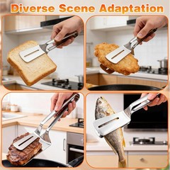 2PCS Mix Stainless Steel Grill Clamp Spatula, Multi-Functional Anti-Scald Extend