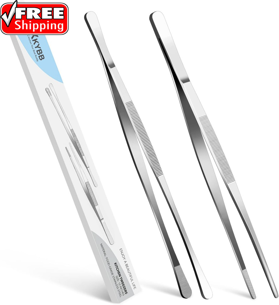 2 Pcs 12-Inch Stainless Steel Kitchen Utensils, Cooking Tongs, Kitchen Tweezers