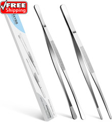 2 Pcs 12-Inch Stainless Steel Kitchen Utensils, Cooking Tongs, Kitchen Tweezers