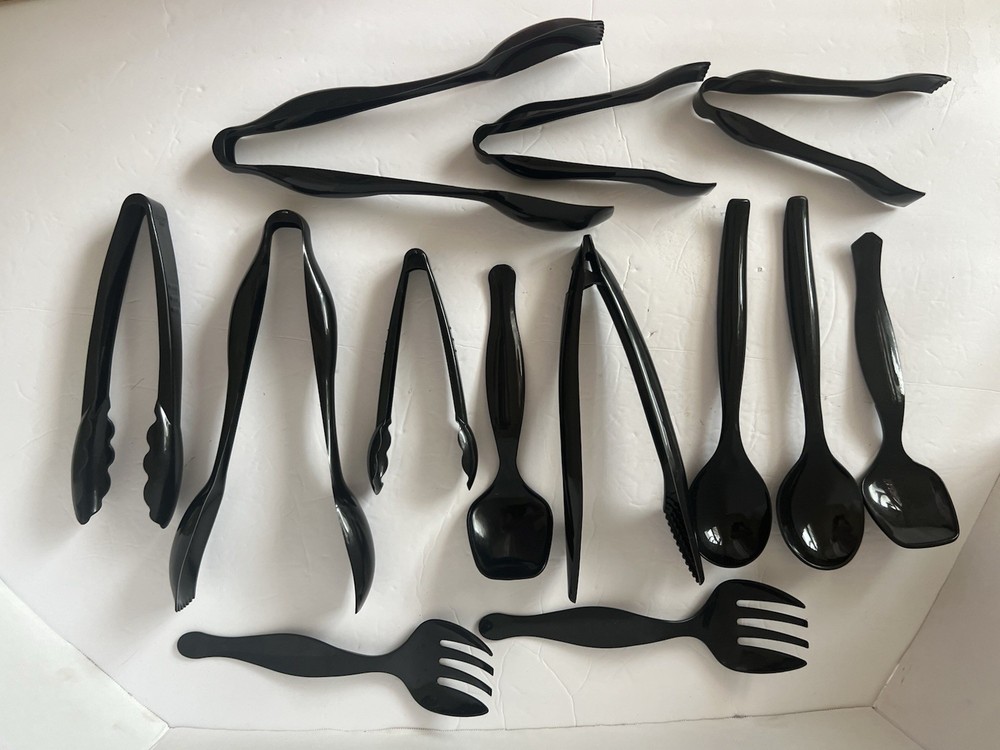 Set of 13 Unbranded Black Plastic Cooking Utensils Barely Used in Guest House