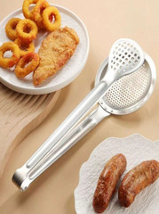 Stainless Steel Oil Filter Spoon with Mesh Wok Clamp for Cooking & Frying