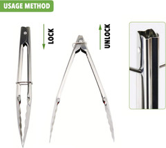 HINMAY 7-Inch Small Stainless Steel Serving Tongs, Set of 3 (Silver) | 7-Inch Mi
