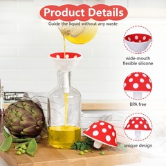 Silicone Mushroom Funnel, Small Kitchen Funnels for Filling Red, white