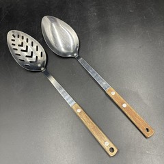 Vintage Stainless Steel Cooking Utensils Wood Handle Japan Unbranded Set of 4