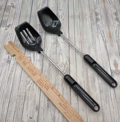 Vintage Nylon Slotted and Solid Serving Spoon Black Plastic Handle Unbranded