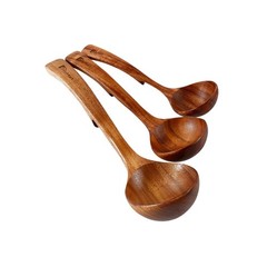 Teak Wood Ladle Set – 3 Sizes with Back Hooks for Soup, Cooking, Serving & Stirr