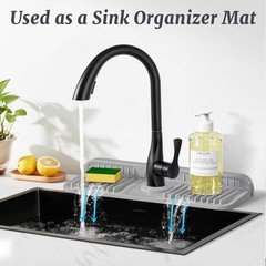14.6 inch Faucet Mat for Kitchen Sink Splash Guard, 7° Slope Silicone Sink Wa…
