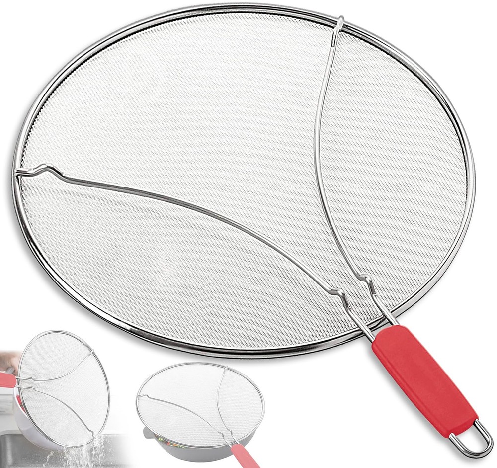 PLACHIDAY Splatter Screen for Frying Pan & Food Strainer,13 Inch Stainless St…