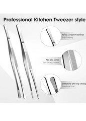 Stainless Steel Cooking Tweezers Tongs 12 Inch Kitchen Tools 2 Pack