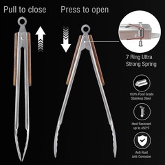 Heavy Duty BBQ Tongs Set 16″ & 12″ Stainless Steel Grill Tongs with Lock