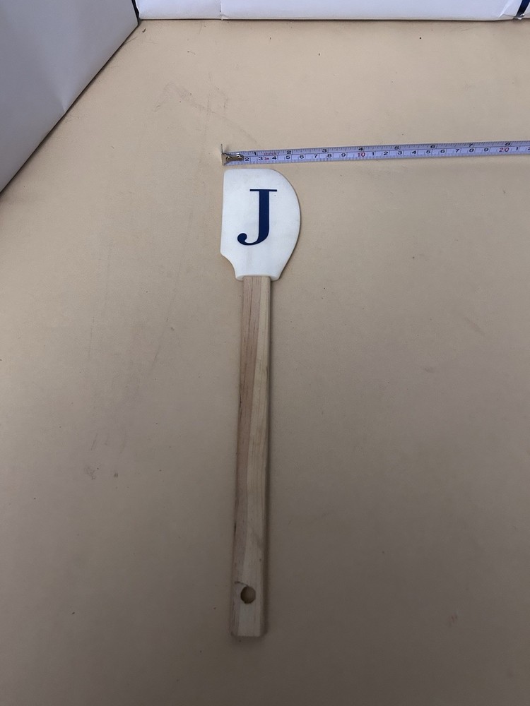 Spatula with Wooden Handle White Rubber J, used, unbranded