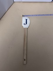 Spatula with Wooden Handle White Rubber J, used, unbranded