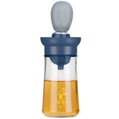 2 In 1 Cooking Oil Dispenser Bottle BBQ Glass Olive with Silicone Brush Dropper