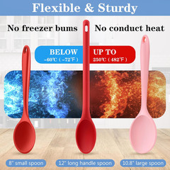 Long Handle Silicone Mixing Spoon, 12″ Stirring Spoons Nonstick Heat-Resistant R