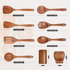 Wooden Kitchen Utensils set 9 PCS Wooden Cooking Spoons and Spatula for Cooking