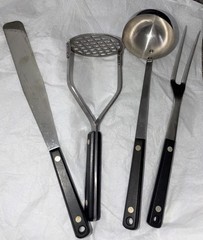 Vintage Flint Kitchen Utensils, Masher, Ladle, Fork & Spreader Lot Of 4,USA Made
