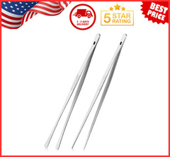 2 Pcs Kitchen Tweezer 12″ Straight & Round Tip Set Long Food Tongs Chef DIY Tool