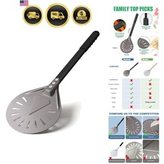 Pizza Turning Peel 7 Inch Round Aluminum Perforated Pizza Peel Turner with Me…