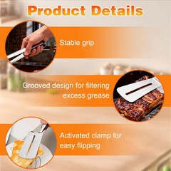2PCS Mix Stainless Steel Grill Clamp Spatula, Multi-Functional Anti-Scald Extend