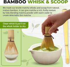 Matcha Whisk Set with Matcha Bowl – Matcha Set Included Electric Frother, Bamboo