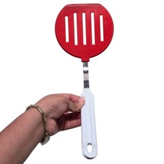 Vintage Robinson Stainless USA Red Slotted Spatula Turner White Plastic Handle