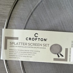 Crofton Stainless Steel Splatter Screen Set 2pc Foldable Handle 12.5″ 11.4″