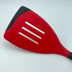 LE CREUSET Slotted Turner Spatula Red Black Silicone Kitchen Utensil 13.5in